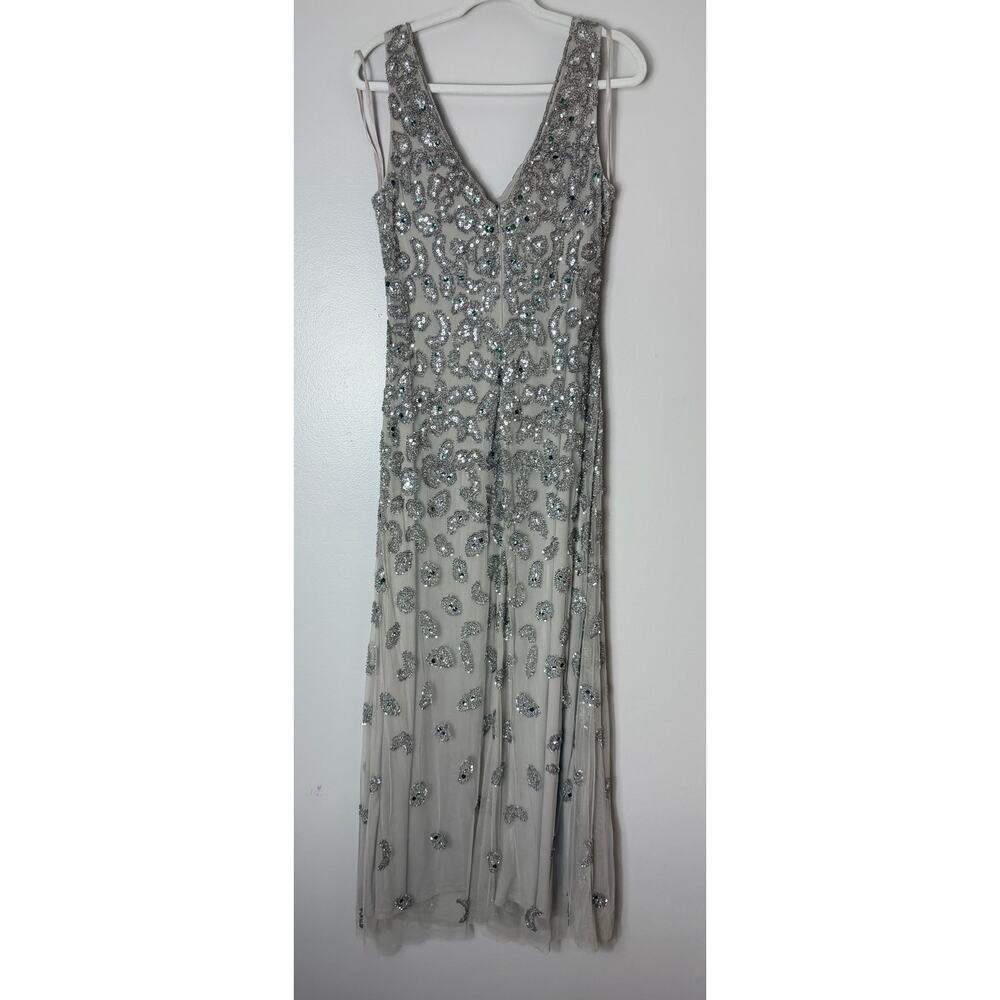 AIDAN MATTOX DRESS GOWN SILVER GREEN SEQUINS WEDDING GUEST DRESS EVENING FORMAL - Picture 2 of 12